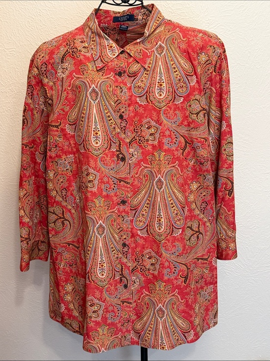 Chaps Tops - 💒💒💒BOGOHO💒💒💒Chaps Coral Red Paisley Button-Front Blouse-2X